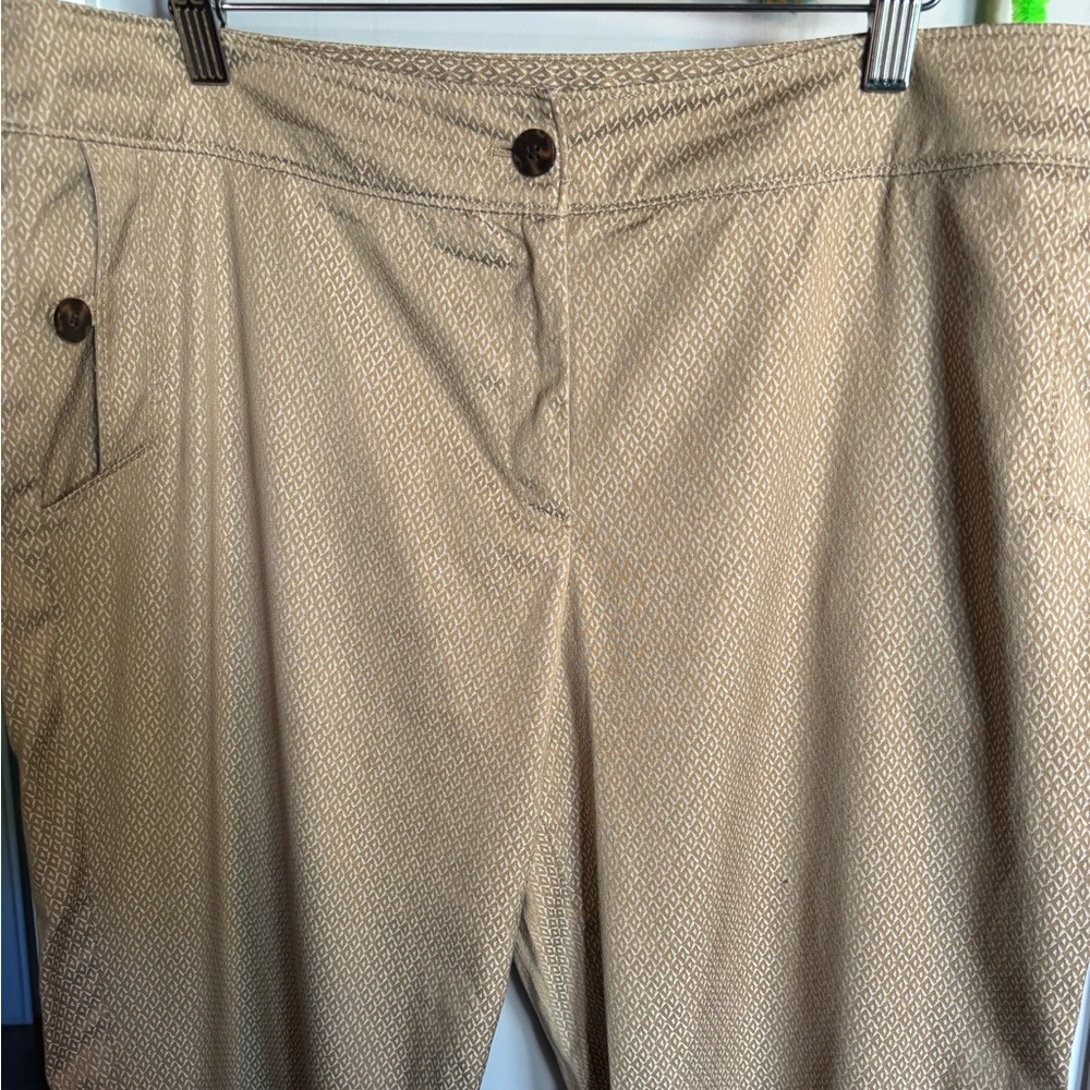 Talbots Petite Womens Size 16p Gold Ivory Diamond Pattern Ankle Stretch Pants